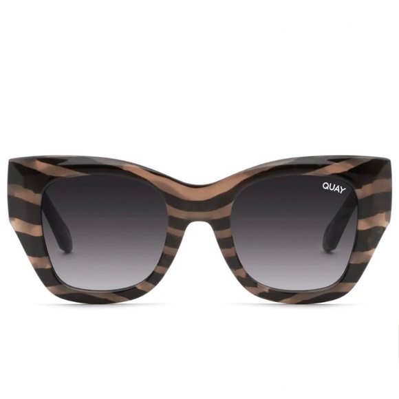 QUAY After Hours Bevel Sunglasses Zebra Stripe Frame Smoke Lenses Luxe Line - Picture 2 of 3